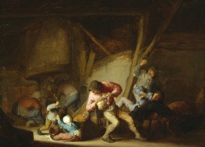 İçme Figürleri ve Ağlayan Çocuklarla İç Mekan by Adriaen Jansz. van Ostade